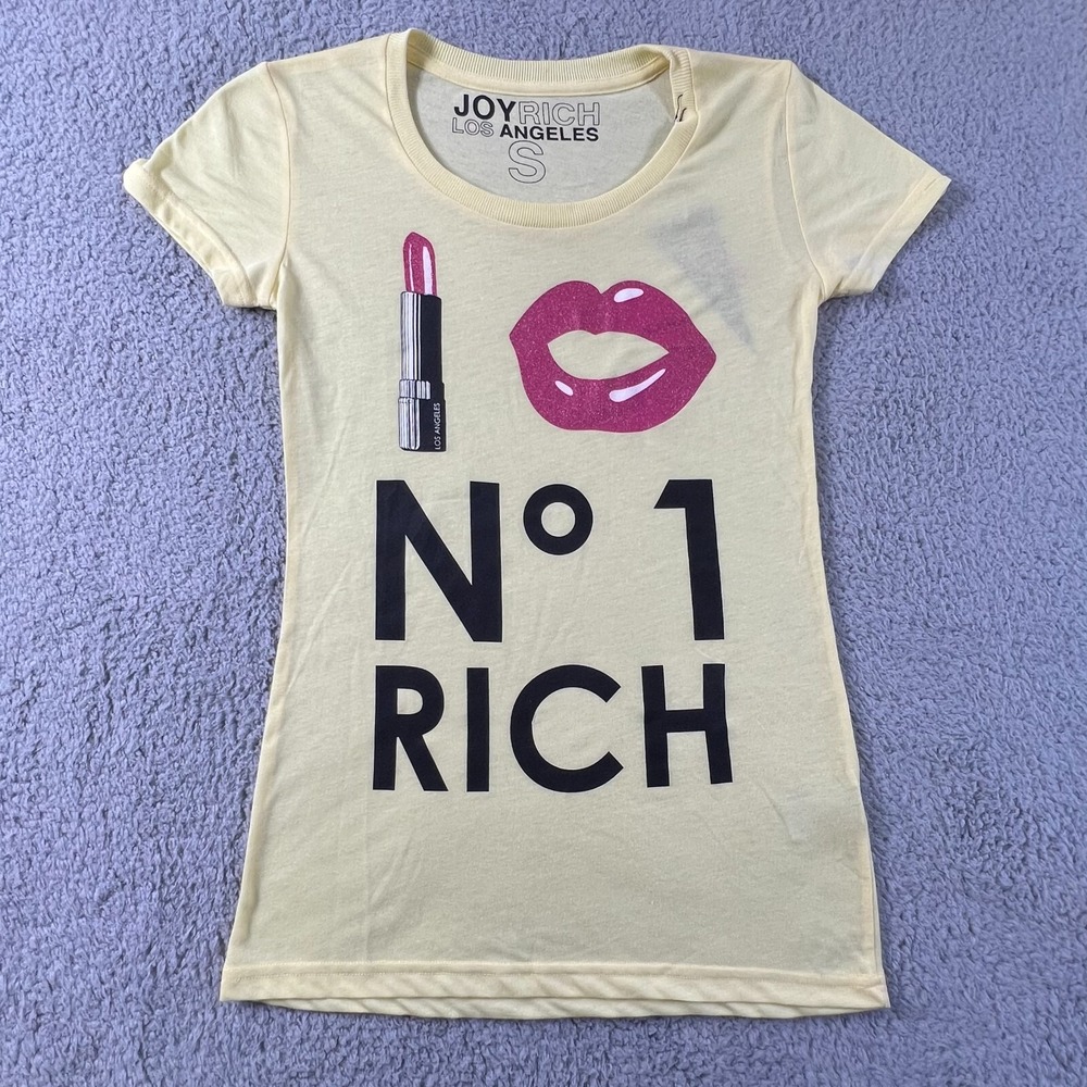 JOYRICH Los Angeles Slim T-Shirt Graphic Print Yellow Women's Size S VTG NWT‎
